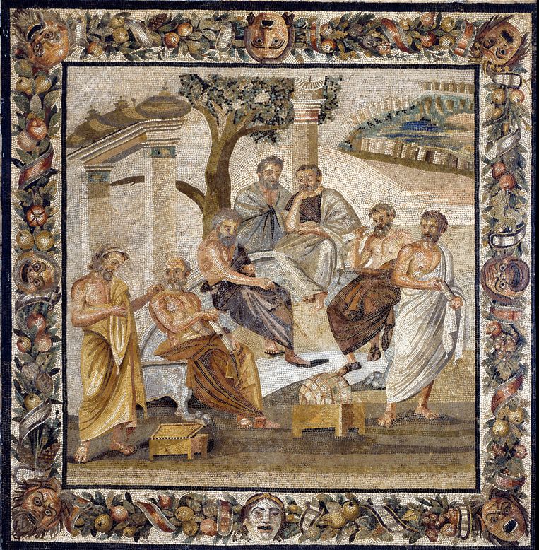 Plato en zijn leerlingen op een vloermozaïek.  Beeld Getty