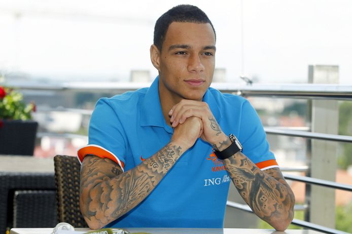 PSG's Gregory van der Wiel sports a tattoo in his neck as he