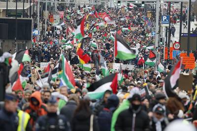 Environ 9.000 personnes manifestent à Bruxelles pour un “cessez-le-feu immédiat à Gaza”