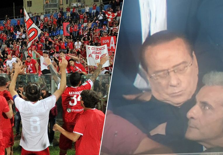 Monza promoveert voor het eerst naar de Serie A. Berlusconi viel tijdens de finale even in slaap. Beeld Photonews/RV