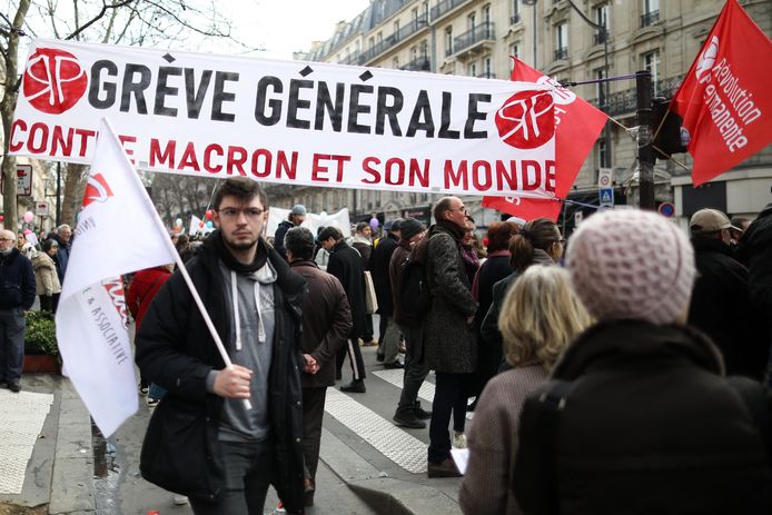 In februari werd ook al gestaakt tegen de geplande pensioenhervorming van de Franse president Emmanuel Macron.