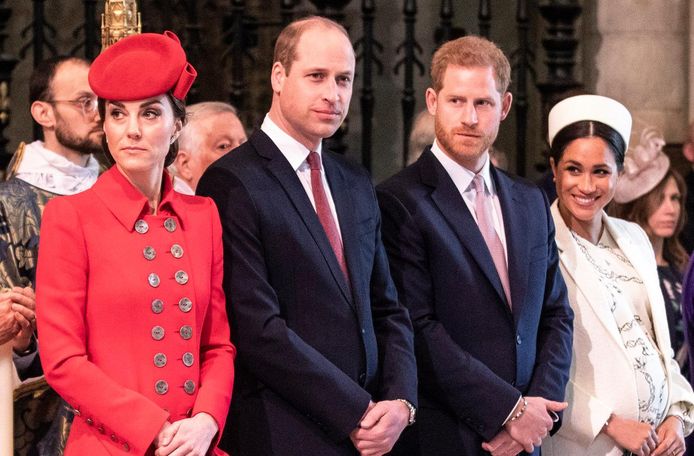 Kate Middleton, prins William, prins Harry en Meghan Markle.