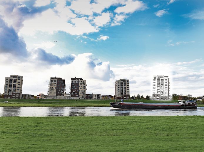 Als de woontoren (rechts) er komt, zou dit in 2023 de nieuwe skyline langs de Maas in Cuijk kunnen worden.