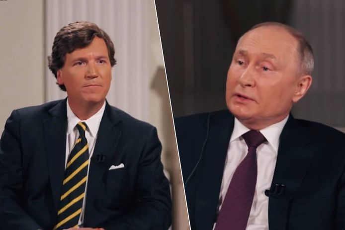 Voormalig ‘Fox News’-presentator Tucker Carlson en de Russische president Vladimir Poetin