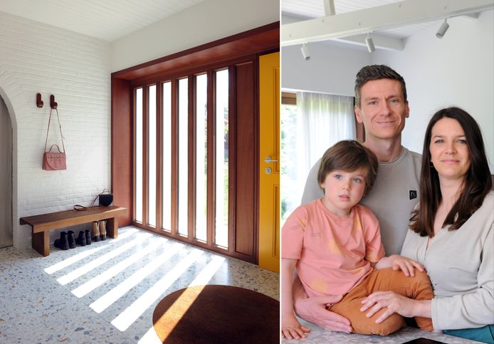 Lore Vermerckt (35), Dimitri Vrancken (34) en zoontje Floris (4) wonen in een hippe bungalow met een jaren zestig-vibe.