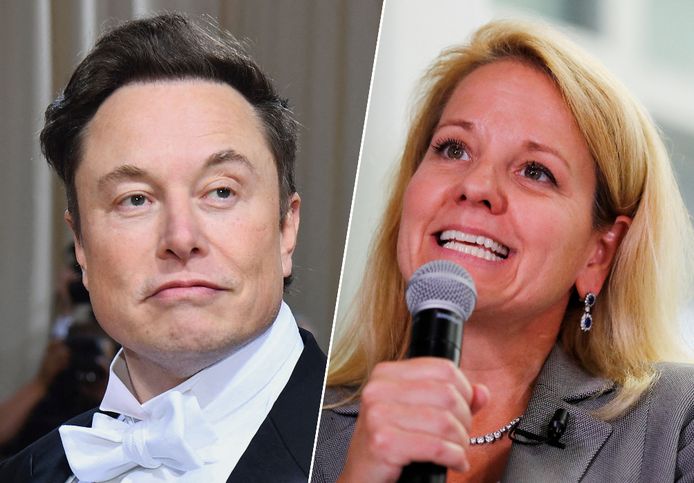 Fotomontage HLN. SpaceX oprichter en CEO Elon Musk; algemeen en operationeel directeur bij SpaceX Gwynne Shotwell