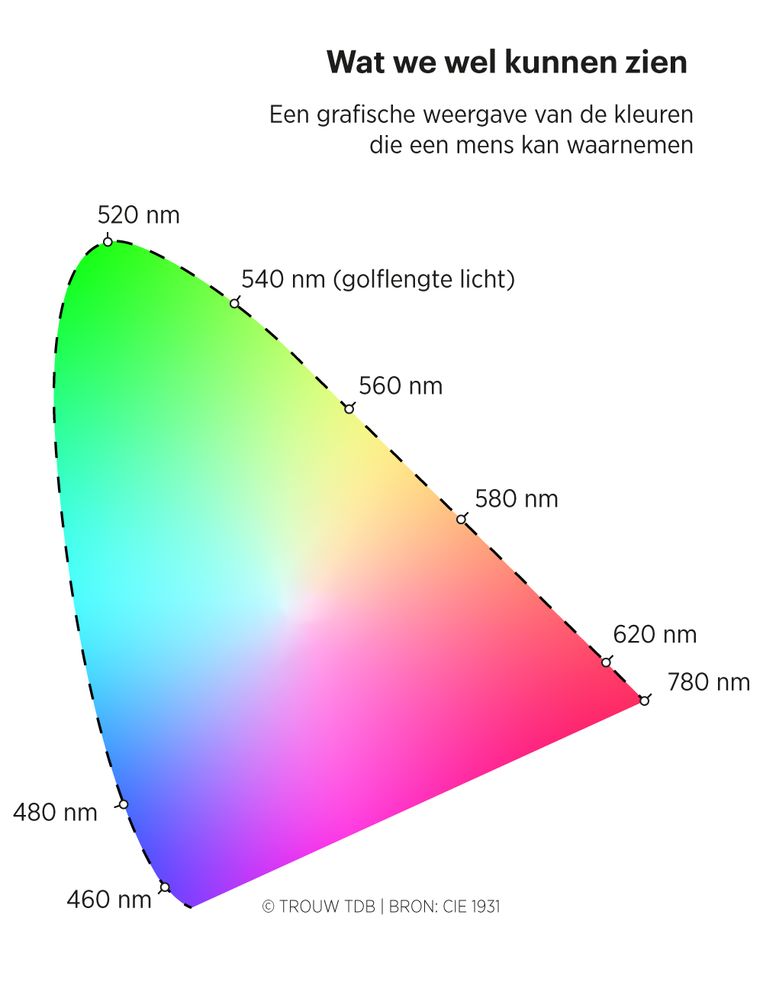 Diagramma di cromaticità dello spettro visibile per l'uomo.  Immaginate Ted du Bois