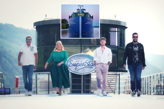 De jury van de Duitse televisieshow Deutschland sucht den Superstar op het topdek van de Blue Rhapsody. Links Dieter Bohlen.
