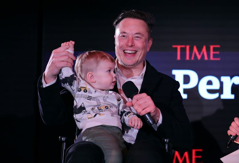In 2021 werd Musk TIME Person of the Year. Reden om te vieren met X Æ A-12, zijn zevende kind en zijn eerste met de al even excentrieke muzikante Grimes. Beeld Getty Images for TIME