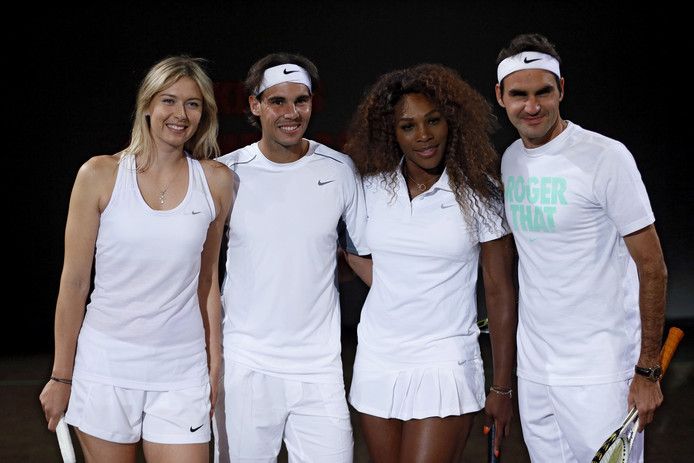 Maria Sharapova, Rafael Nadal, Serena Williams en Roger Federer in 2013.