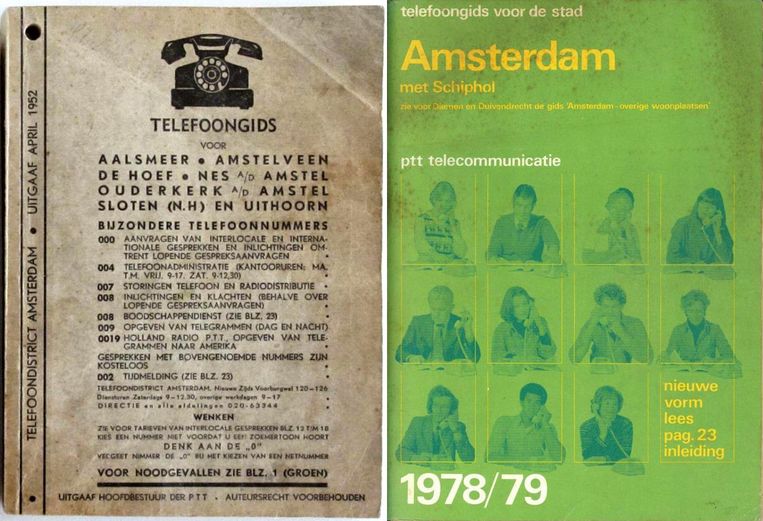 Telefoogidsen van PTT uit 1952 en 1978 Beeld  