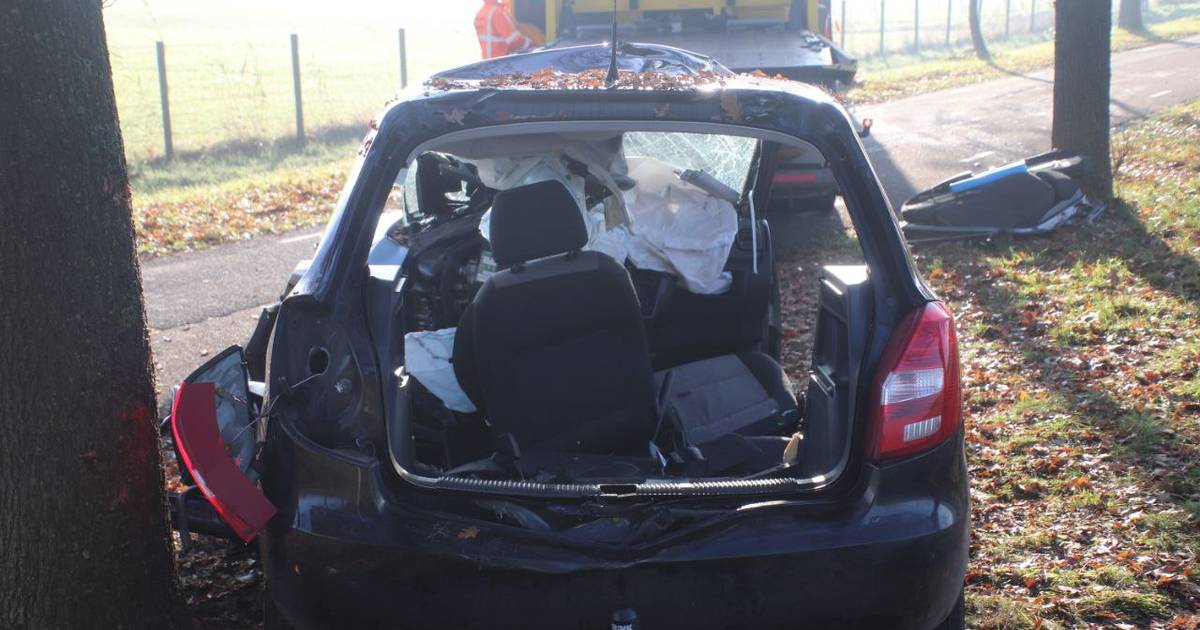 Gewonde door ongeluk op N337 bij Zwolle, auto zwaar beschadigd.