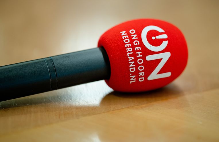 Een microfoon met een plopkap van de omroep Ongehoord Nederland (ON).  Beeld ANP