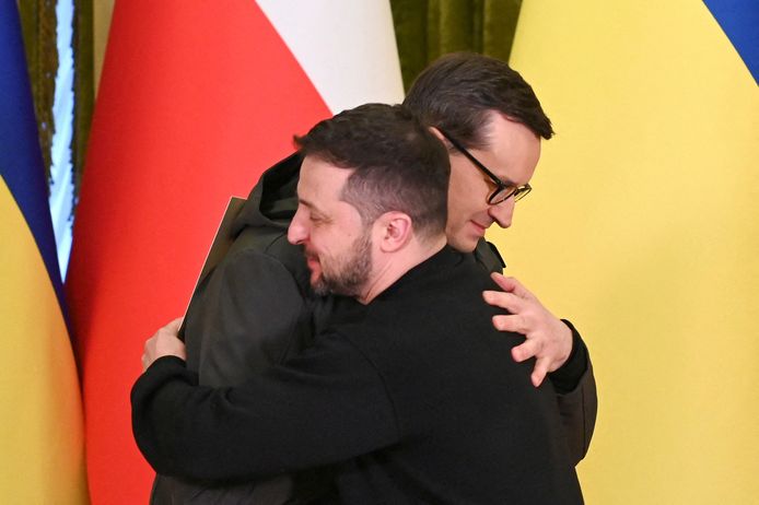 De Oekraïense president Volodymyr Zelenksy en de Poolse premier Mateusz Morawiecki in februari van dit jaar.