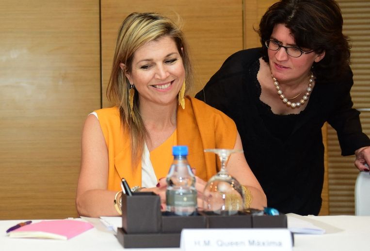 Máxima en Gabriella tijdens een meeting in Ho Chi Minh City (Vietnam) in 2017. Beeld ANP / AFP