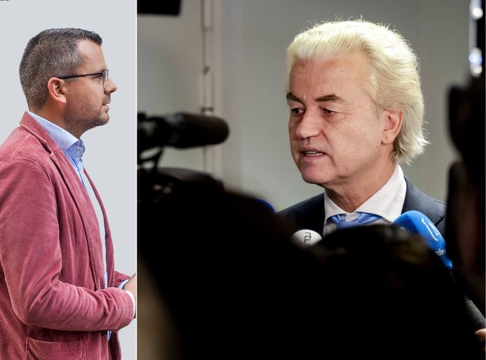 Politiek verslaggever Niels Klaassen. Rechts: Geert Wilders staat de pers te woord.