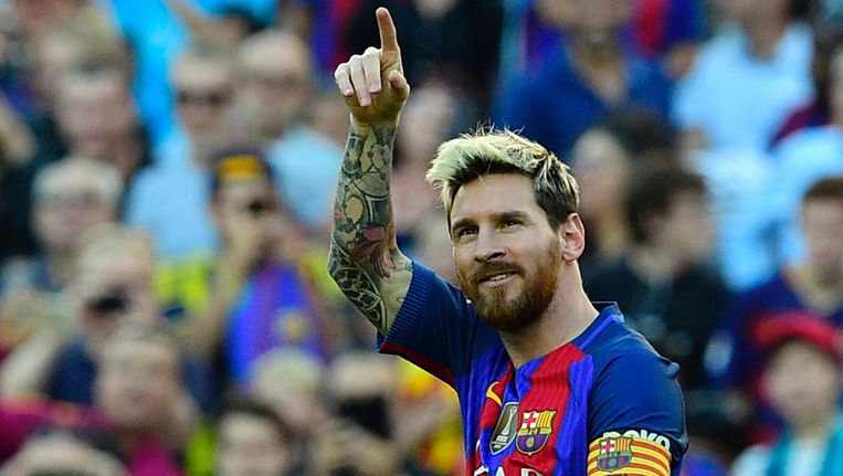 Lionel Messi na zijn treffer tegen Deportivo. Beeld afp