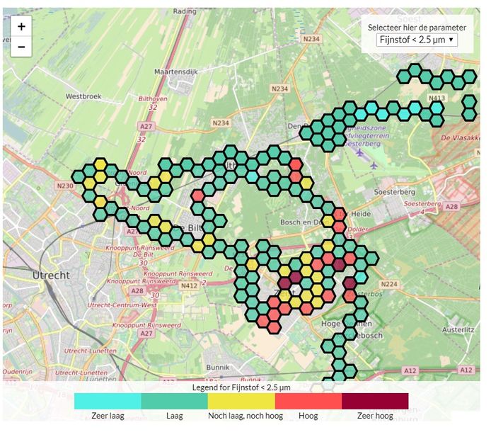 Op een dashboard is te zien hoe het met de luchtkwaliteit is gesteld.