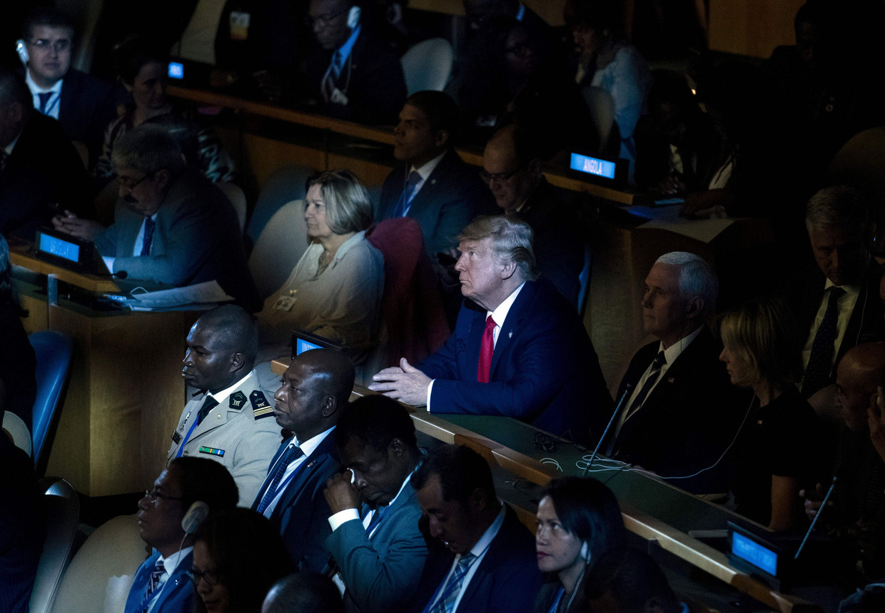 Donald Trump maandag op de VN-klimaattop  Beeld AFP