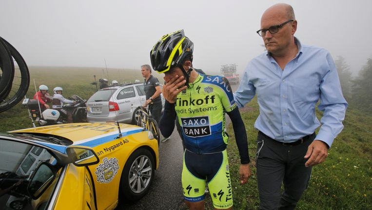 Bjarne Riis met Alberto Contador. Beeld ap