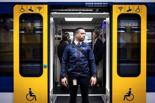 A conductor of the new Sprinter at Amsterdam Central.