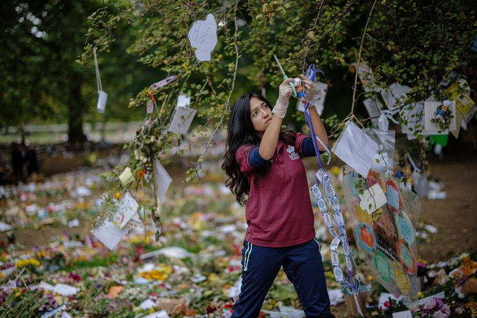 Vrijwilligers halen bloemen voor de Queen weg uit Londense parken.