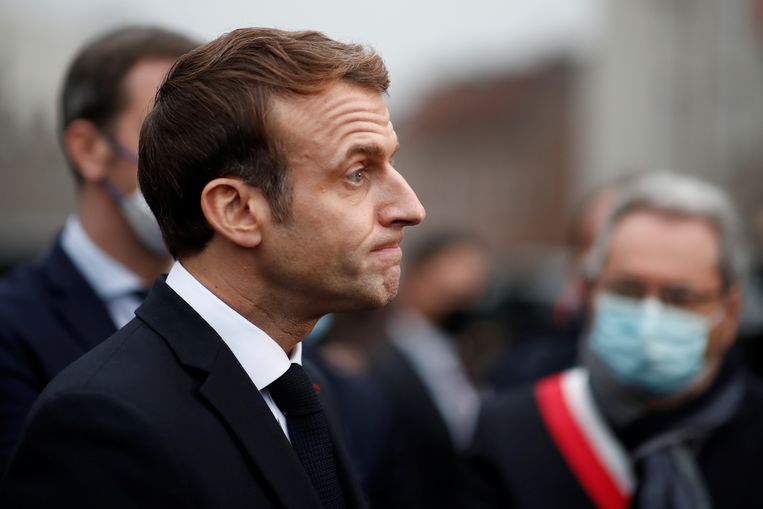 De Franse president Emmanuel Macron, die in april van volgend jaar voor zijn herverkiezing strijdt. Beeld REUTERS