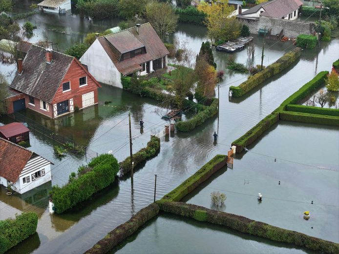 Overstromingen in La Calotterie, Pas-de-Calais.