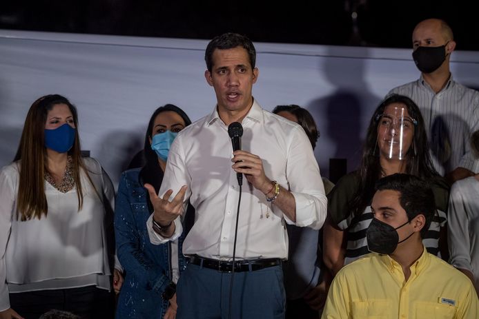 De Venezolaanse oppositieleider Juan Guaido spreekt tijdens een rally in Caracas, Venezuela.