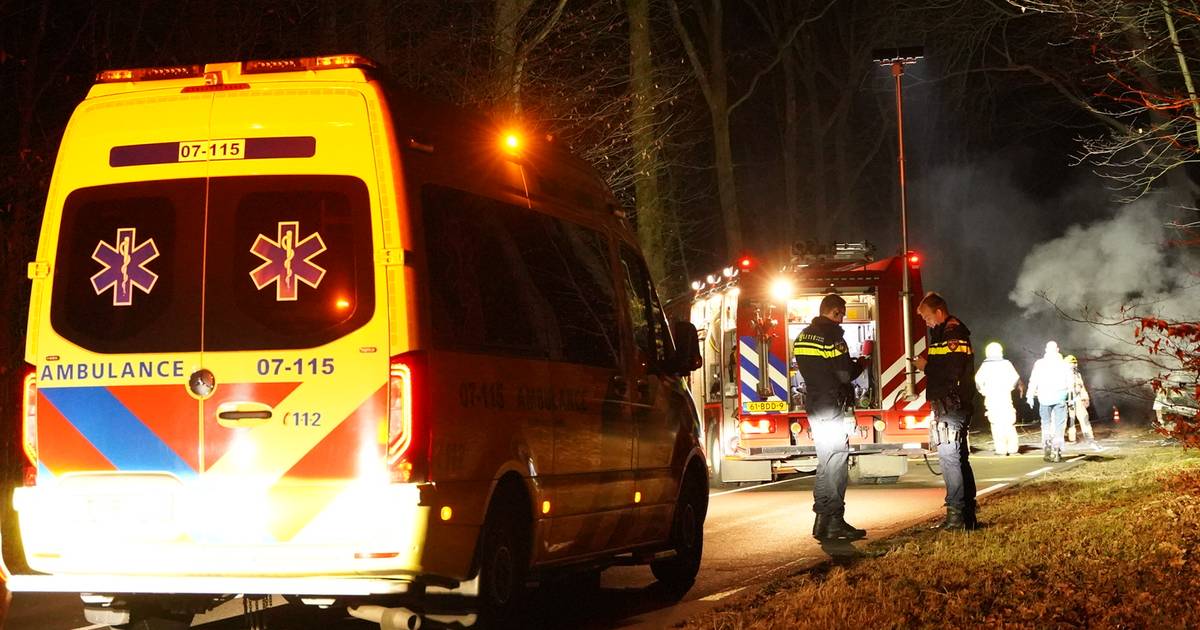Dode bij eenzijdig ongeval in Ede: voertuig volledig in brand na botsing tegen boom.