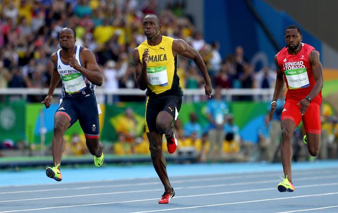 James Dasaolu (L) liep op de Spelen in Rio de Janeiro nog in dezelfde reeks als Usain Bolt.