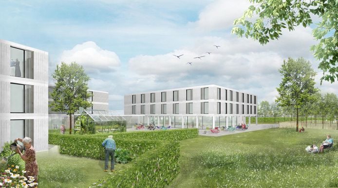 Een conceptbeeld van het nieuwe woonzorgcentrum, dat momenteel in aanbouw is.