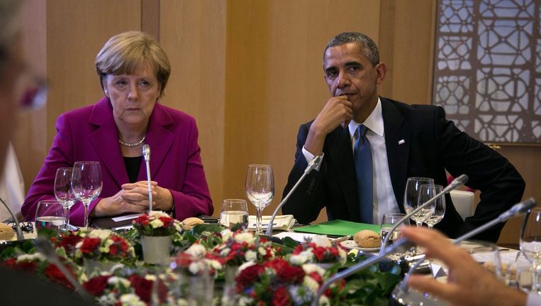 Bondskanselier Angela Merkel en de Amerikaanse president Barack Obama Beeld ANP