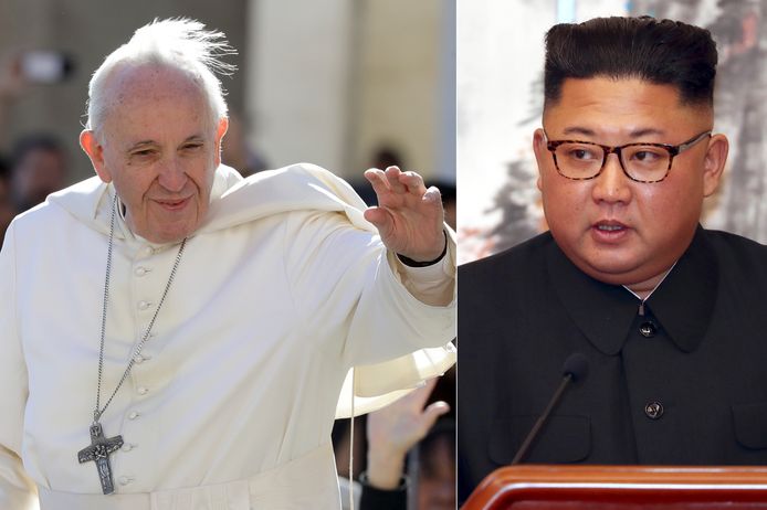 Paus Franciscus en leider van Noord-Korea Kim Jong-un.