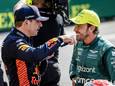 Max Verstappen en Fernando Alonso na afloop van de kwalificatie in Monaco.
