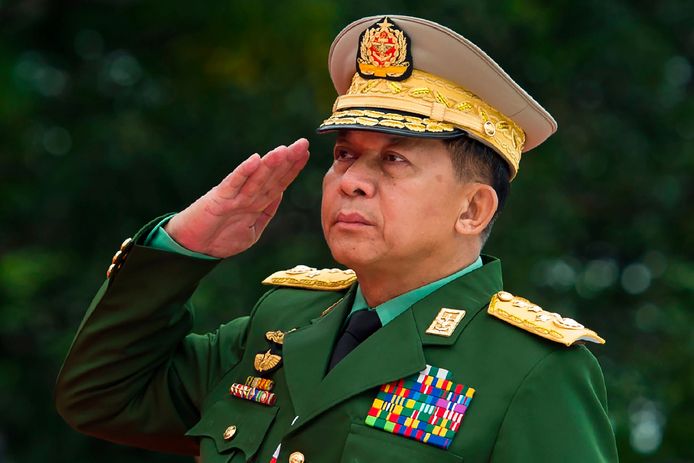 De opperbevelhebber van het Myanmarese leger, generaal Min Aung Hlaing.