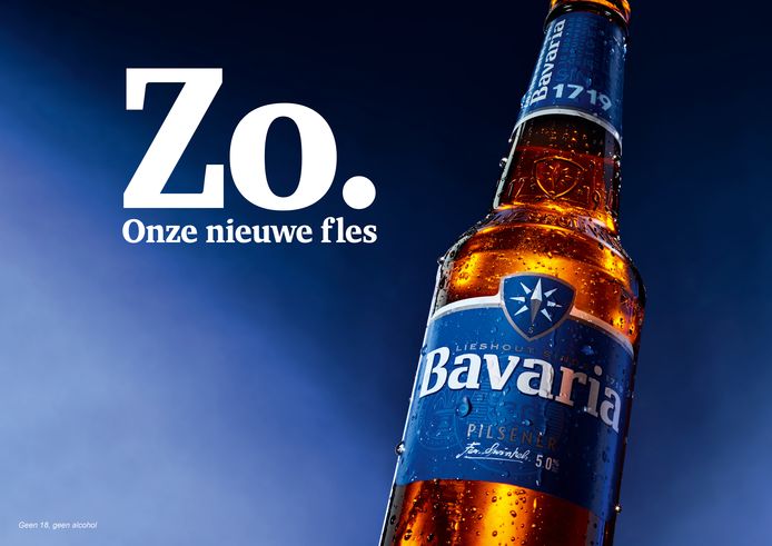 De nieuwe Bavaria-fles, met aangepast etiket.