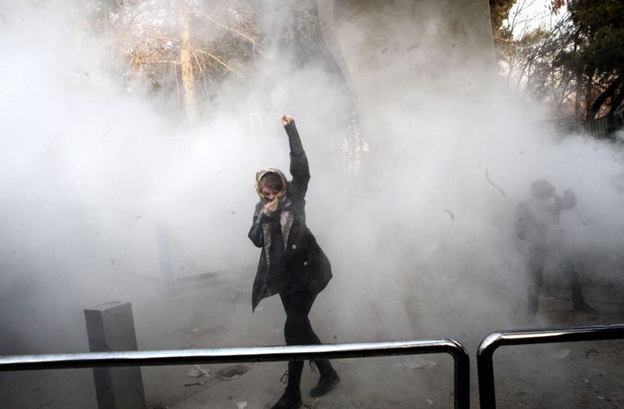 Protest aan de universiteit van Tehran.