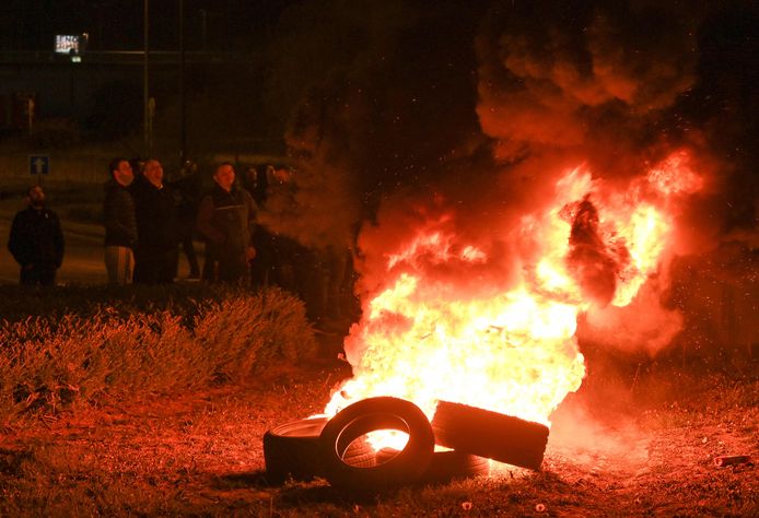 Blokkades in Boulogne-sur-Mer gisteravond.