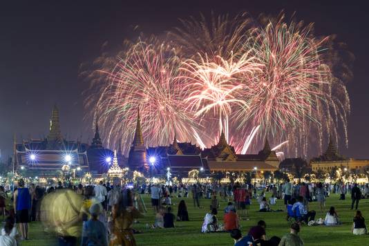 Fireworks over the Grand Palace in Bangkok. 