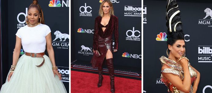 Janet Jackson, Jennifer Lopez en Z LaLa op de rode loper van de 2018 Billboard Music Awards in Las Vegas