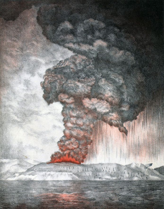 Na de uitbarsting van de vulkaan Krakatoa in 1883 zagen mensen effectief een blauwe maan aan de hemel.