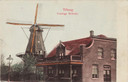 Rosmolenplein met Teurlings molentje, rond 1900. De voet staat er nog steeds, de houten bovenbouw met wieken verdween na klachten uit de buurt.