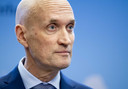 Minister Ernst Kuipers (Volksgezondheid, Welzijn en Sport) tijdens de coronapersconferentie.