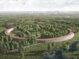 Impressie die VDL liet maken van Park Welschap met een gebouw in de vorm van een cirkel. In het gebouw is plek voor drie- tot vijfhonderd huurhuizen. Op het dak ligt een atletiekbaan van 1000 meter.
