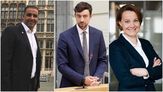 Huidig schepen Karim Bachar (Vooruit), kandidaat-schepen Willem-Frederik Schiltz (Open Vld) en fractieleider Erica Caluwaerts (Open Vld), die normaal gezien Claude Marinower zou opvolgen vanaf januari. Vooruit heeft geen zin meer om een schepenambt af te staan aan de liberalen