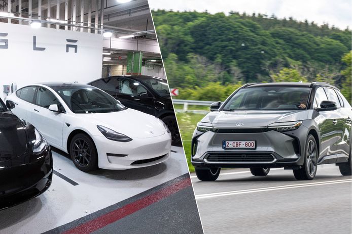 De Tesla Model 3 (links) en Toyota bZ4X (rechts) duiken sinds deze week onder de grens van 40.000 euro