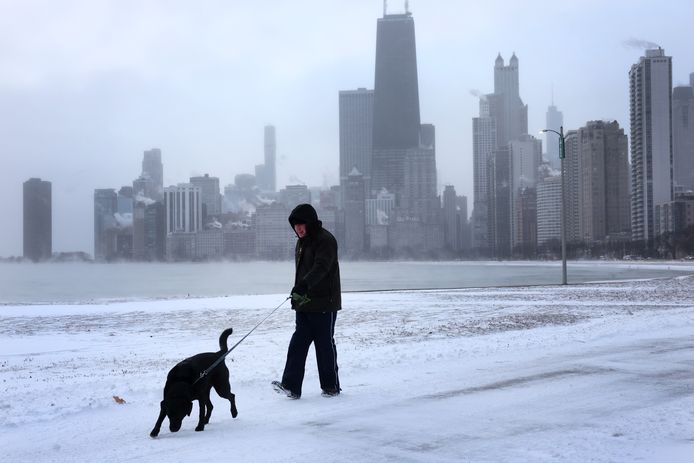In Chicago kan de temperatuur door de ijzige wind zakken naar wel 40 graden onder nul.