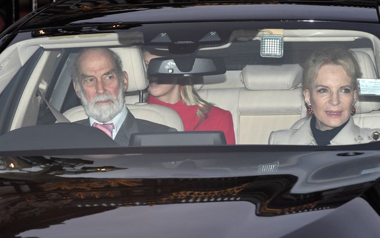 Prins en prinses Micheal van Kent, eind 2017. Rechts op de foto draagt de prinses de opmerkelijke broche ‘blackamoor. Beeld EPA