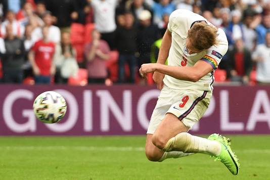 England's forward Harry Kane scores the second goal during the UEFA EURO 2020 round of 16 football match between England and Germany at Wembley Stadium in London on June 29, 2021. (Photo by Andy Rain / POOL / AFP)